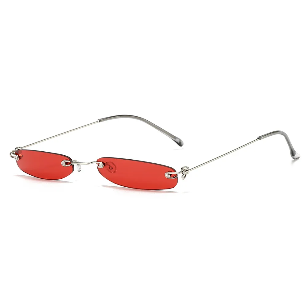 8082 Custom Logo New Personality Small Oval Frame Rimless Ultra Light Mini Women Men Shades Vintage Sunglasses