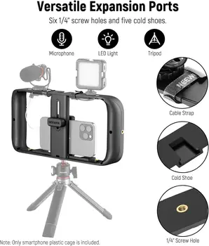 NEEWER Smartphone Video Rig, Phone Video Stabilizer Grip Vlogging Cage with Cold Shoe Tripod Mount, Phone Rig for Videomaker detail image