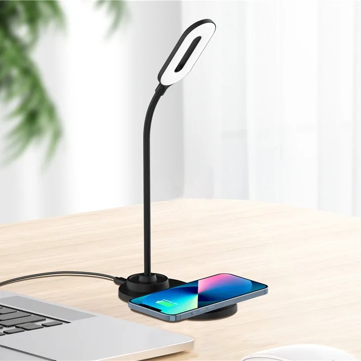 HT-12 Color LED Desk Lamp Built-in 15W Wireless Charger for Students Table Lamp Creative New Product