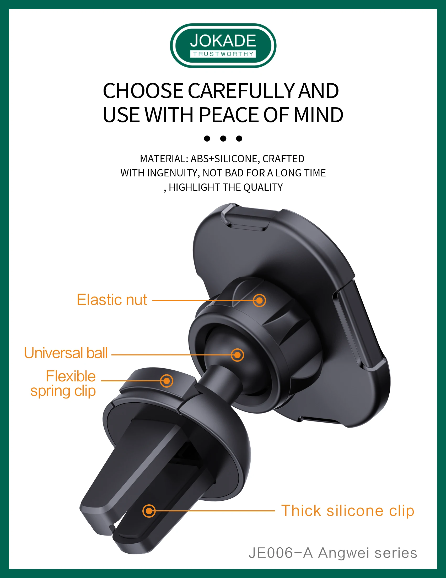 JOKADE Magnetic suction car bracket for air outlet mobile phone holder multi-angle regulation Silicone non-slip pad