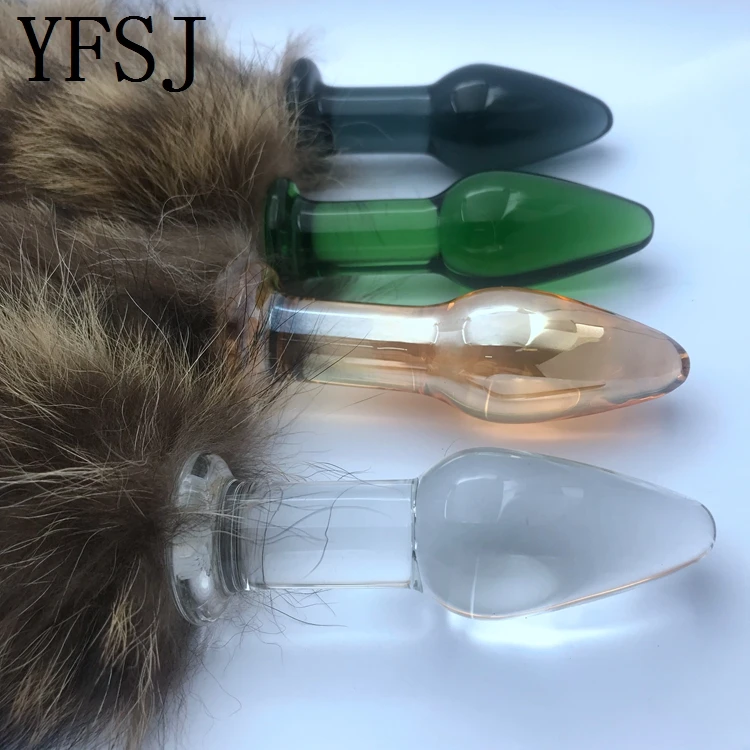 Crystal Glass Tail Anal Plug and Artificial Penis G-Point Prostate Massage Bead for Adult Men and Women Gay-friendly Sex Toys