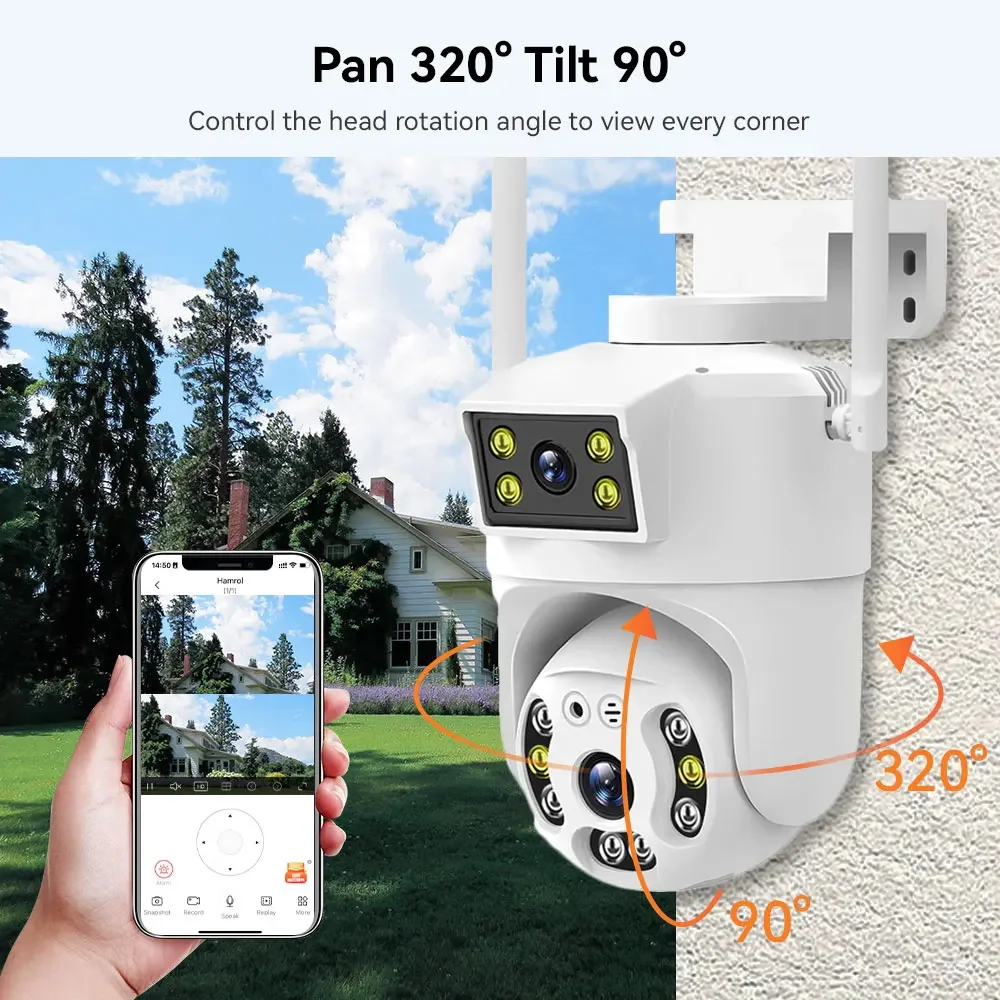 4MP Dual Lens 4G SIM Camera Outdoor PTZ Dual Screen Auto Tracking Security CCTV Video Surveillance V380 Home Smart Wireless Cam