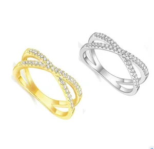 High Quality Two Circle Stainless Steel Gemstone Rings Trendy Zircon Pave Heart Rose Gold Plated Women's Wedding