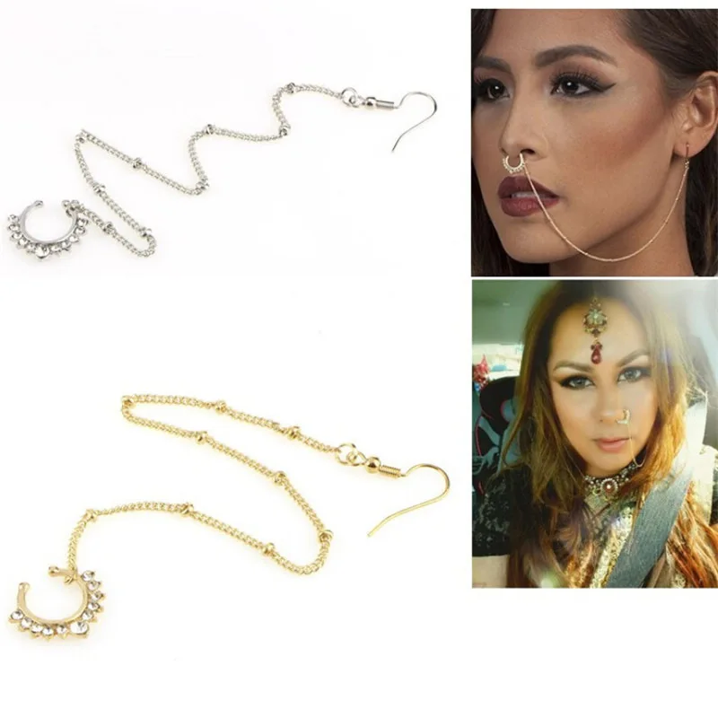 Wholesale Classic U Shaped False Nose Ring With Chain Earrings Set  Traditional Indian Woman Nose Piercing Body Jewelry From M.Alibaba.Com