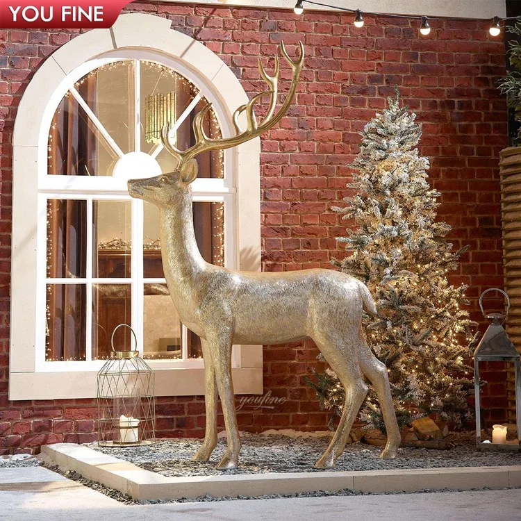 Outdoor Life Size Garden Gold Bronze Standing Christmas Reindeer ...