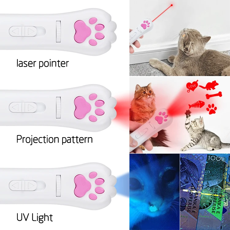 USB Rechargeable Interactive Pet Toys Multi-pattern Infrared Projection Paw Print Laser Cat Stick