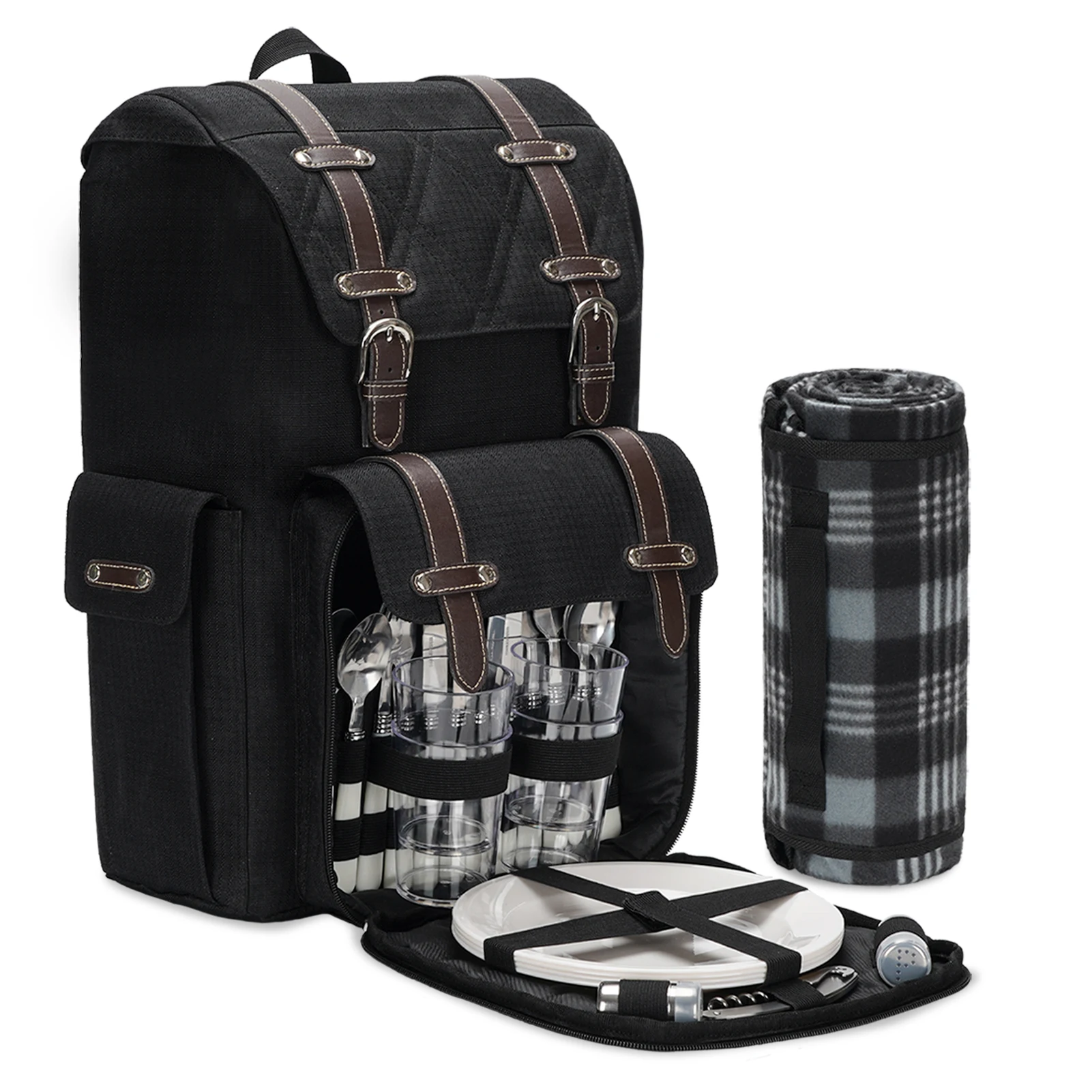 Picnic Backpack For 4 Person With Blanket And Cooler Bag,Allinone