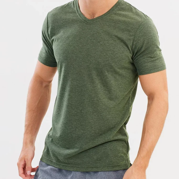 sports men t shirt v neck summer cotton spandex fitness mans t