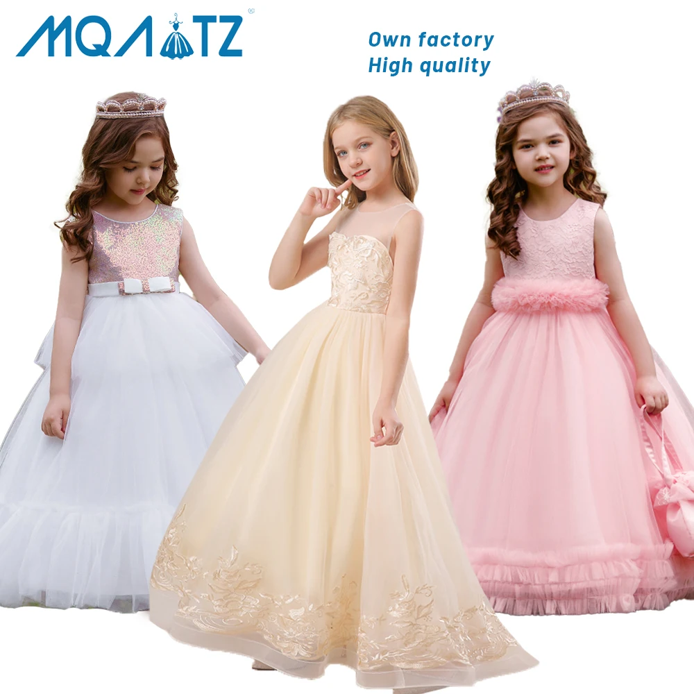 Tulle Dress Girl Gown Pearls Bow Design Flower Girl Wedding Clothes for  Children Casual – the best products in the Joom Geek online store