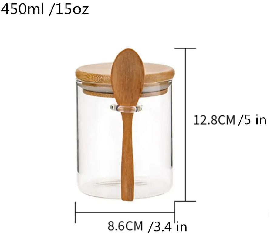 MOLFUJ molfuj 15oz/450ml/1lb clear glass containers for pantry with wooden  spoon, small air tight food storage canister with bamboo