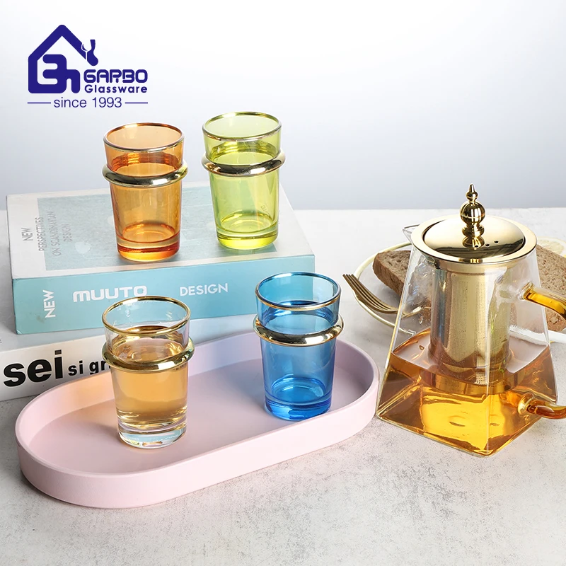 130ml Arabic Style Morocco Style Glass Tea Cup with Gold Decal Design Water Drinking Tea Glass Tumbler Coffer Cup Bamboo Cup