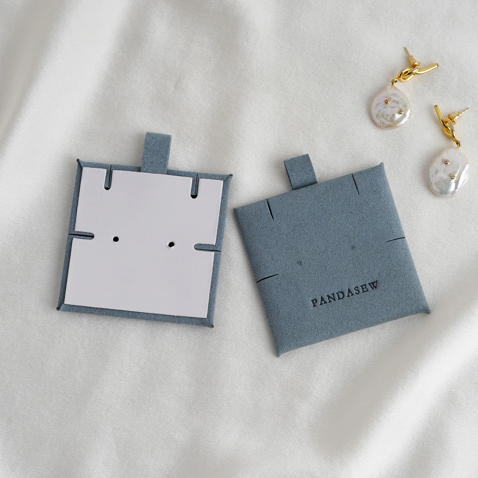 PandaSew Custom Logo Microfiber Snap Button Jewelry Bag for Earrings Rings Necklace with Insert Pad Jewelry Pouch