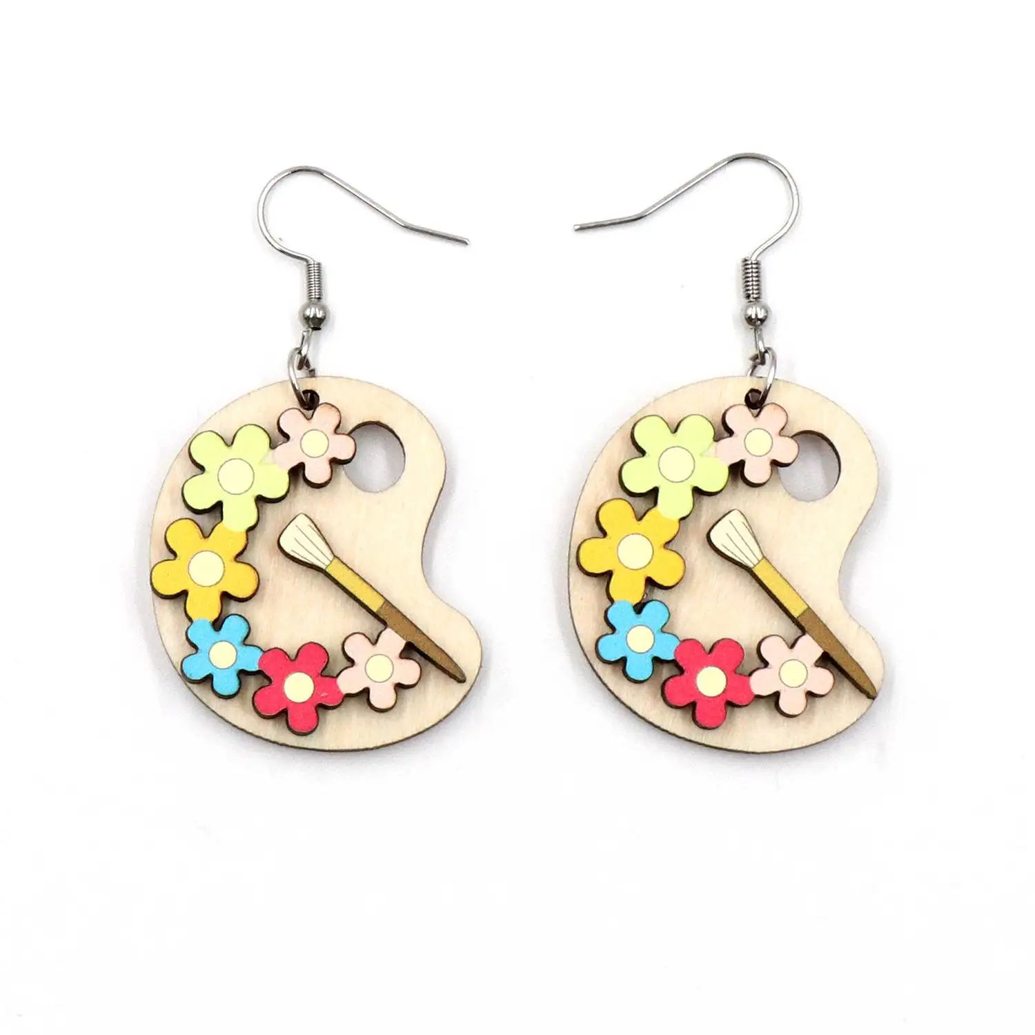 HYLER2468 Wooden Handmade Cute Drop Earrings Girl's Drawing Board Design Teacher's Day Wedding Party Engagement Acrylic Jewelry