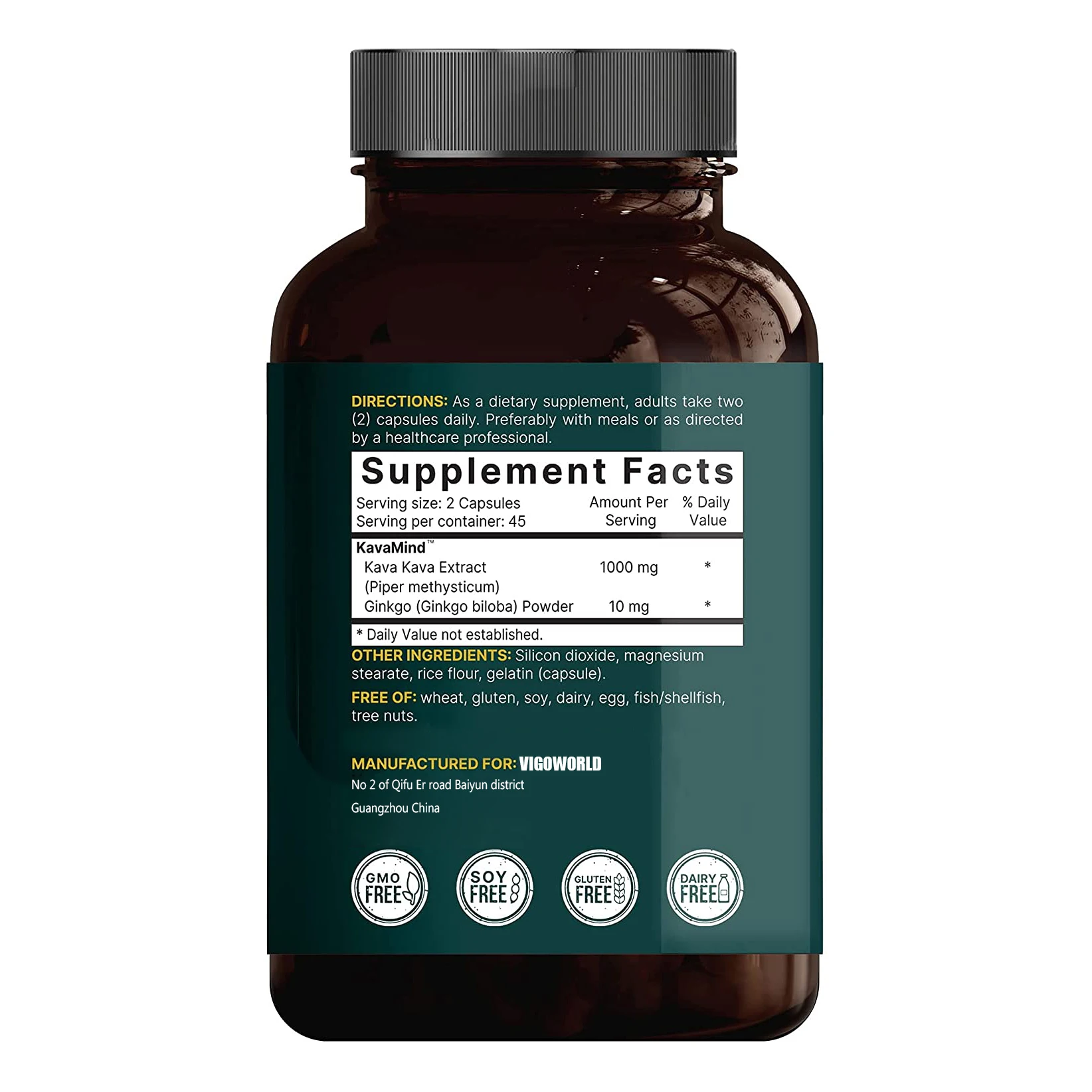 Plantbased Kava Capsules With Ginkgo Biloba Noble Kava Root Extract