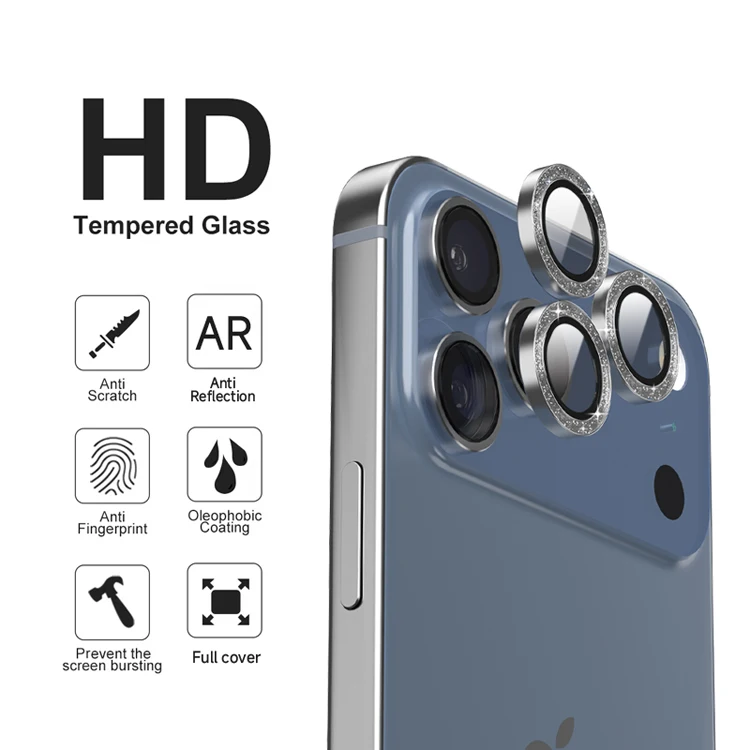 product wholesale glitter diamond camera lens protector 9h hd pvd tempered glass screen protector for iphone 17291-2