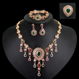 Luxury Bridal Earrings Necklace Bracelet Ring Four Piece Set Gemstone Rhinestone Jewelry Set