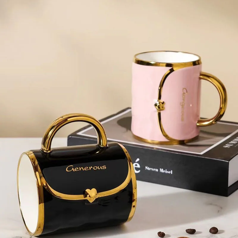 European Tracing Gold Ceramic Mug Creative Bag Coffee Mug