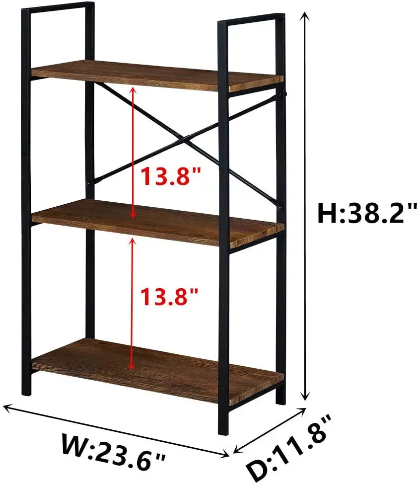 FOLUBAN Small Bookshelf, 3 Tier Open Book Shelf, Rustic Wood and Metal  Shelving Unit for Small Space, Oak