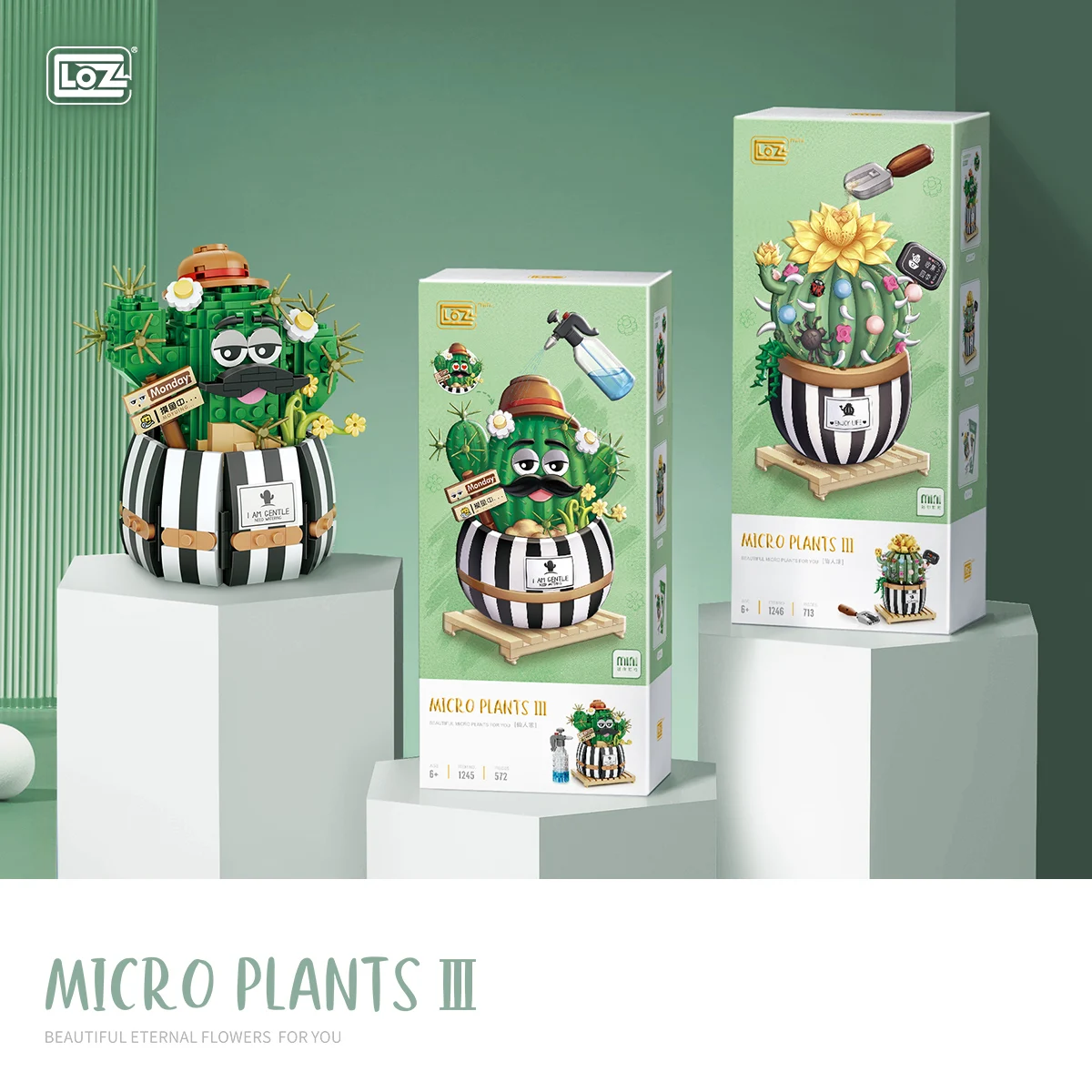 LOZ Cactus Office Desktop Simulation - DIY Green Plant