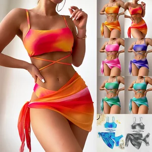 Trendy Gradient-Colored Bikini Sets for Women Micro Sarong Style Swimwear with Breathable & Sexy Wrap-Around Skirt