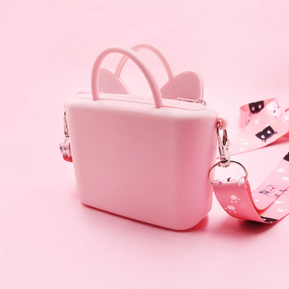 lovely Happy cat silicone hand rope wallet cute girls mini cartoon small rubber coin purse