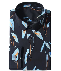 Direct Factory High-End Men's Floral Stand Collar Long Sleeve Casual Shirt 100% Breathable Anti-Wrinkle New Arrival OEM Service