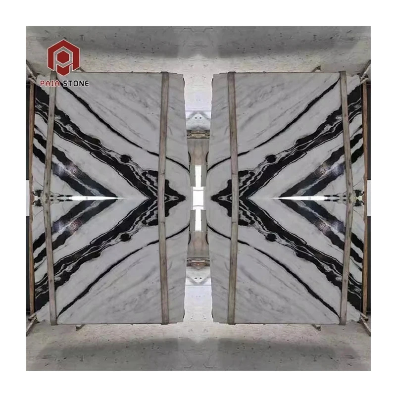 Chinese Polished Book Match Panda White and White Marble Inlay Slabs Natural Stone with Black Veins for Wall Floor Bathroom