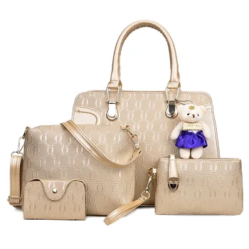 Factory Wholesale Leather Handbag Sets Women Fashion Tote Bags PU Shoulder Bag Top Handle Purse Wallet 4 in 1 Set