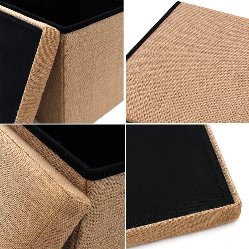 Factory Wholesale Fashion Modern Home Furniture Promotion Wholesale Linen Jute Cube Foldable Storage Pouffe Ottoman Footstool