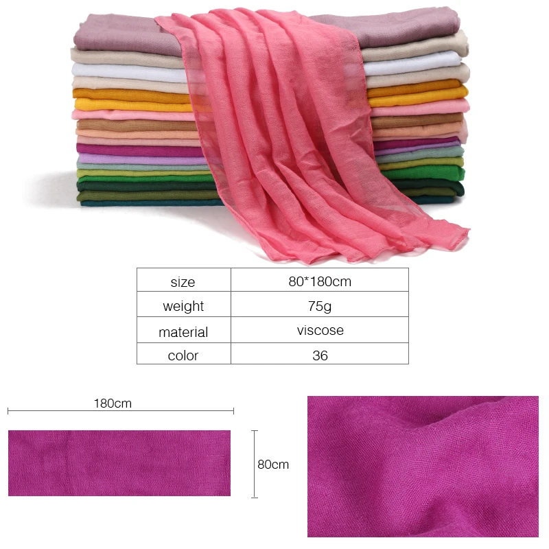 Factory Wholesale Solid Color Scarves Promotion Gift Cheap Shawls Viscose Hijab Scarf for Woman