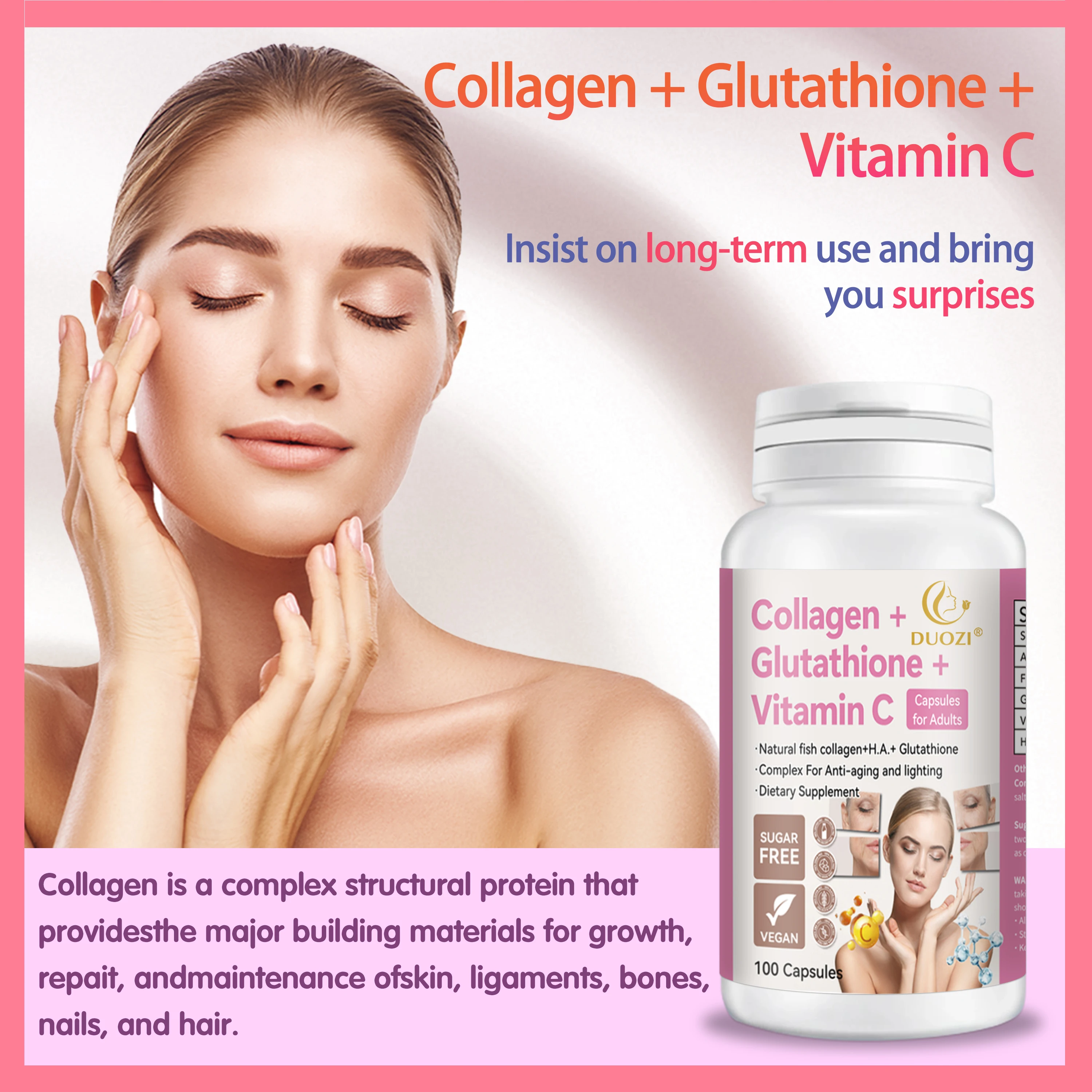 DUOZI Skin Whitening and Anti-Aging Supplement Natural Fish Collagen &  Vitamin C Soft Capsules