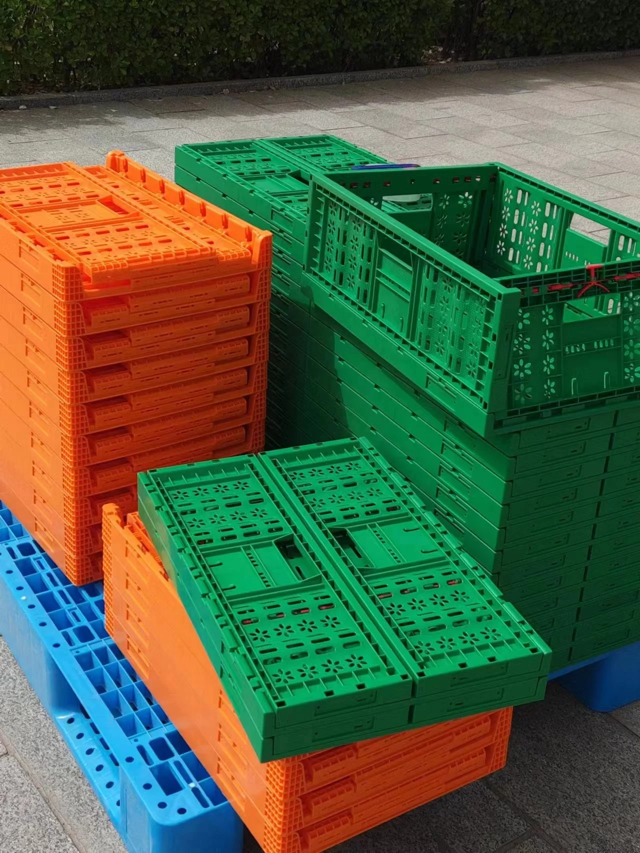 Foldable Plastic Vegetable Crate Stackable Fruit Basket Vented Storage ...