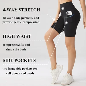 Custom 4" High Waisted Biker Shorts With Pocket for Running Cycling Super Soft Workout Yoga Shorts for Women