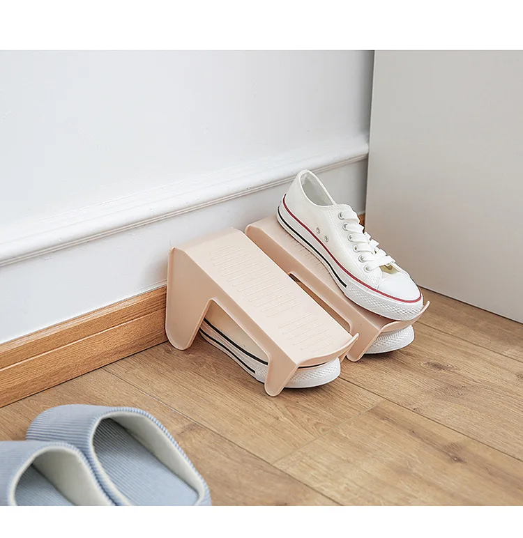 Household storage shoe rack Double-layer shoe support plastic integrated simple space saving simple shoe rack supplier