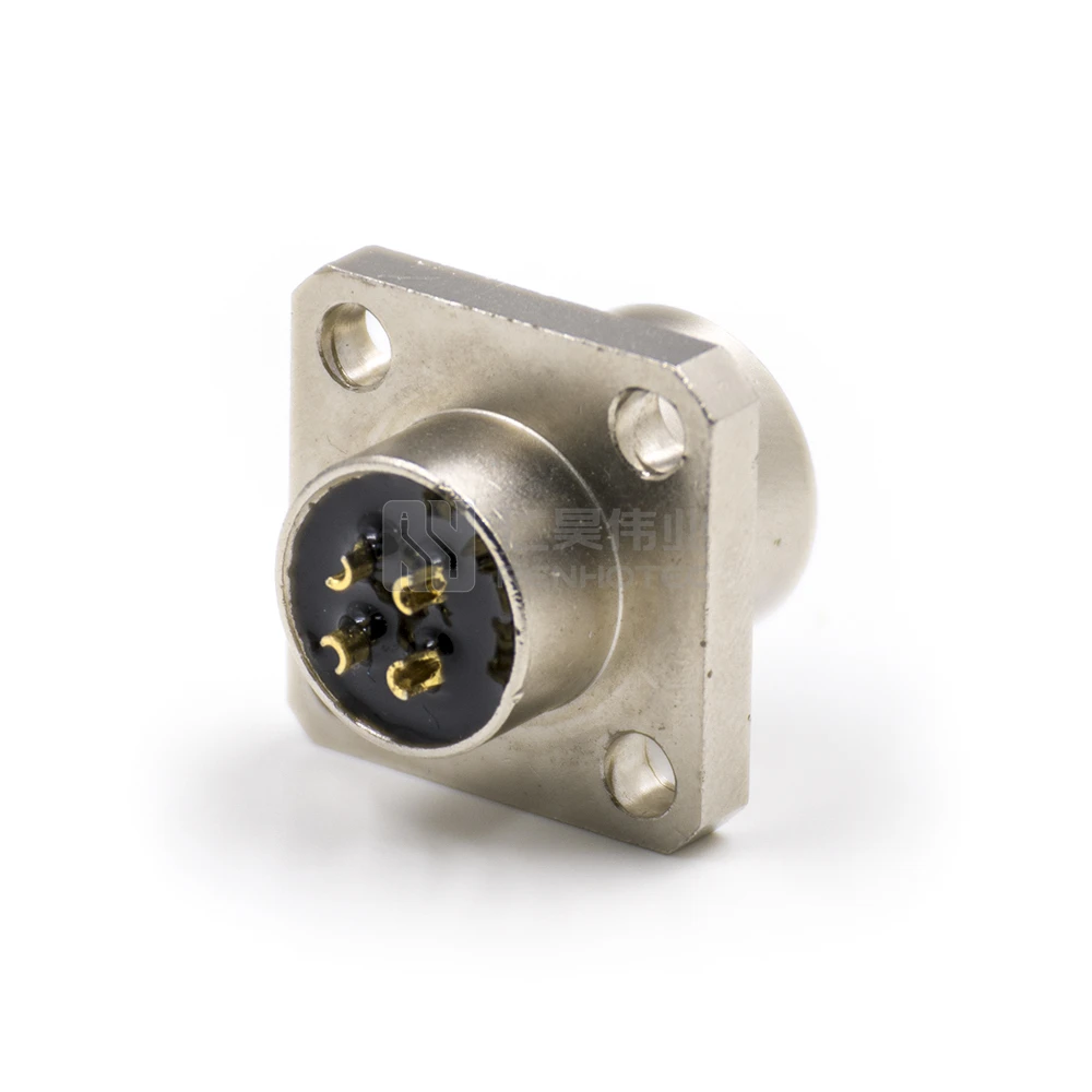 Flange Mount M12 Connector Panel Receptacles a Coded 4 Pin Straight Female  4 Hole Flang