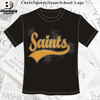 Free Sample NFL Saints Rhinestone Transfer Design Customized Patterns Rhinestone AB Heat Sheets Glitter Transfer for Men T Shirt