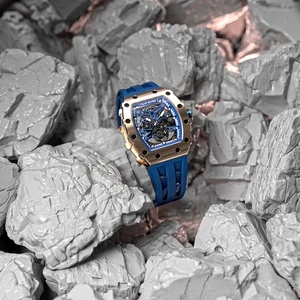 316L Stainless Steel Carbon Fiber Tonneau Sapphire Crystal Transparent Luxury Mechanical Automatic Men's Wrist Watch MIYOTA