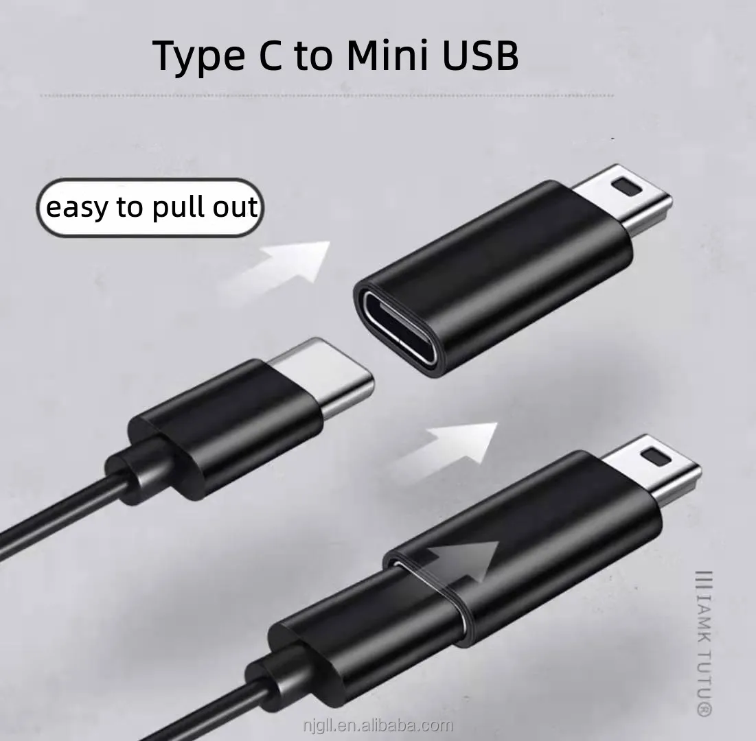 Aluminum Mini Usb 2.0 Mini B Male To Type C Usb C Usb-c Female ...