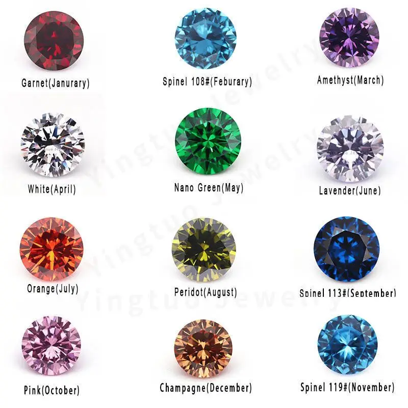 Wuzhou Zircon Round Shape Machine Cut 12 Colors Birthstones 5a Firework Loose Cubic Zirconia Stones