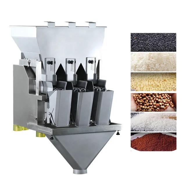 Automatic 3head linear food coffee Granule Weight Packing Machine flours sugar Cereals Combination scales Packing Machine