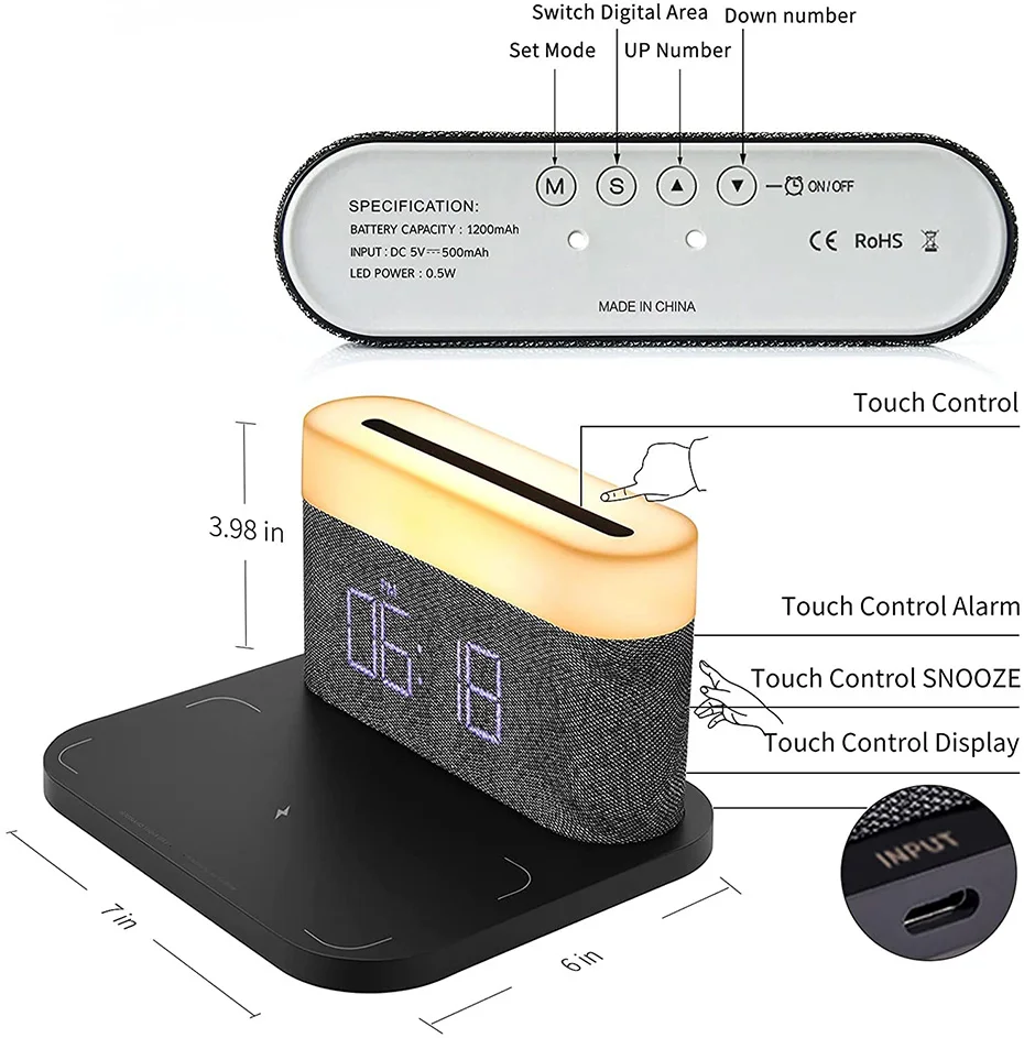 Detachable Desk Lamp 15w Fast Charging Qi Wireless Charger Alarm