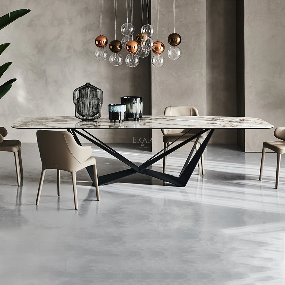 product modern artificial stone dining table with stainless steel base-59