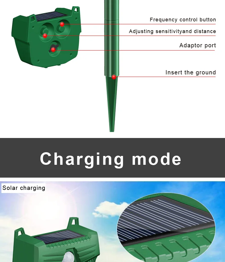 Outdoor Solar Infrared Supersonic Dog And Mouse Repeller Animal