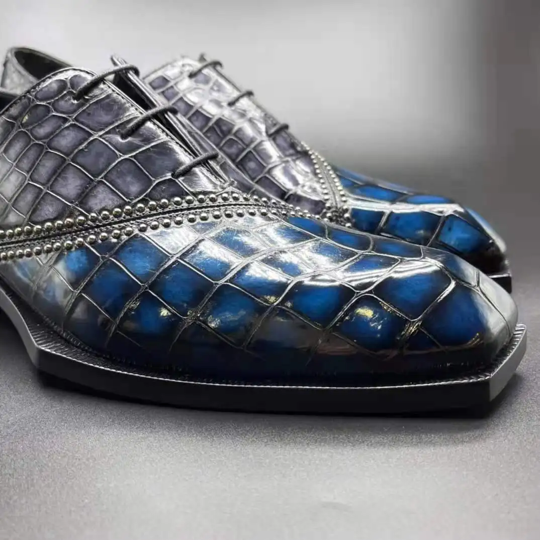 Genuine Crocodile Leather Dress Shoes for Men Two-color Stitching Luxury  Shoes Men Sapatos Para Hombre Fashion Party Men Shoes