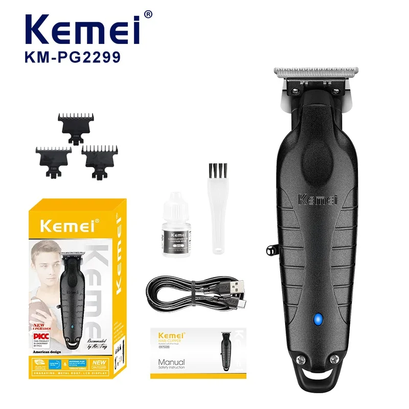 Tondeuses à cheveux alimentées par batterie KEMEI Km-Pg2299, technologie de métallurgie des poudres, machine à couper les cheveux rechargeable par USB