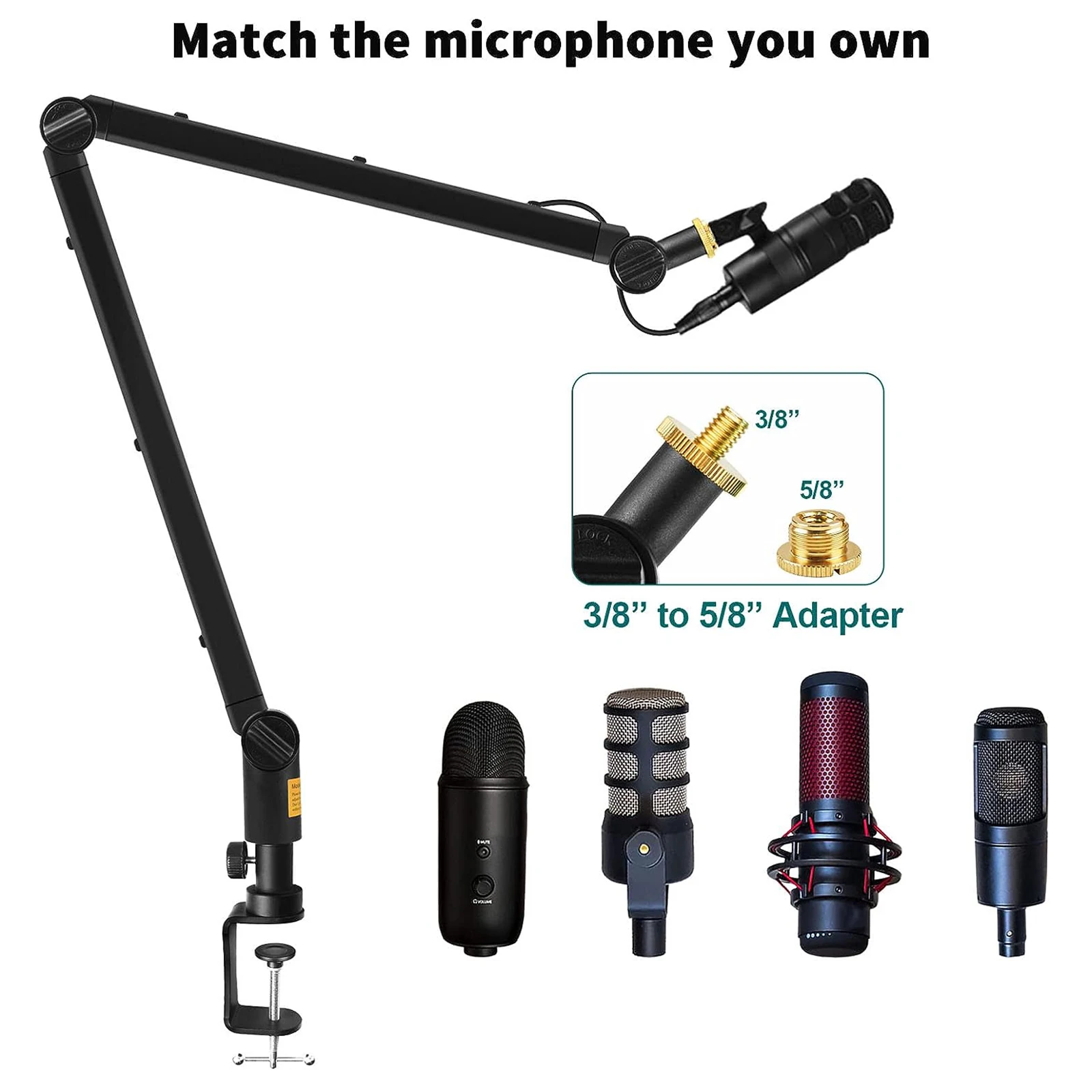 Squarock Adjustable Mic Stand Scissor Arm Boom Studio Desk Table Podcasting Mic Microphone Boom