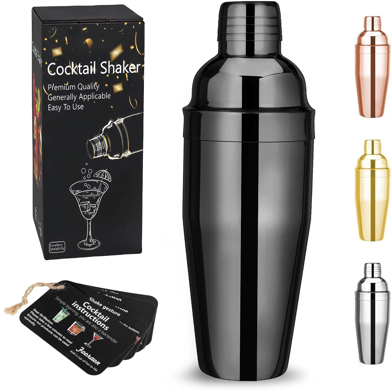 Wholesale Reusable Metal Stainless Steel Conical Cocktail Shaker Brushed Finish Colorful Glitter Design Transparent Gift Box with Custom Logo