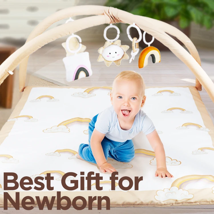 Tummy Time Activity Mat,Macrame Baby Play Gym Mat With 5 Detachable