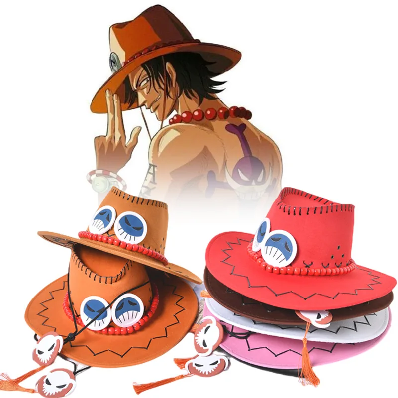 ZIOKOK Anime Portgas·D· Ace Cowboy Hat Cosplay Hats Pirates Cap