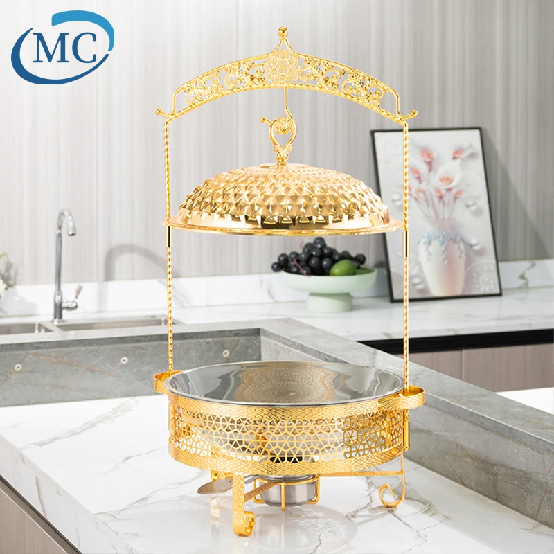Newest Turkey Style Diamond Pattern Chafing Dish Buffet Set Luxury Golden Chafing Dishes with Hinged Lid for Restaurant
